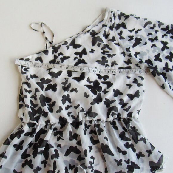 Cecio Women's White Black Butterfly Print One-Shoulder Blouse Top Size L - Picture 5 of 7